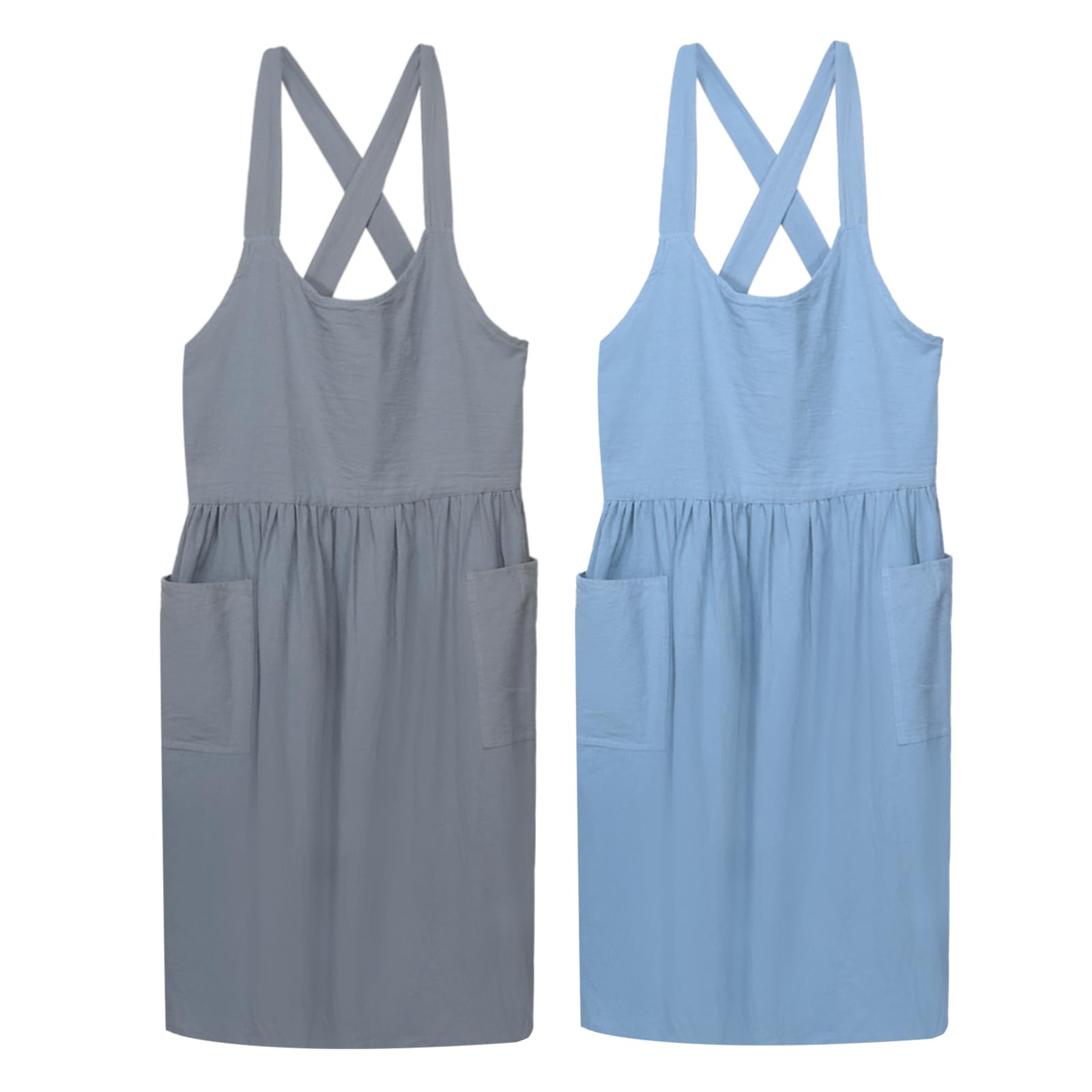 HARFINGTON Cotton Chef Aprons Cross Back Kitchen Cooking Apron with 2 Pockets Pinafore Dress for Men Women