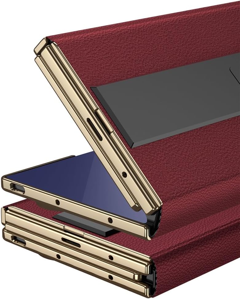 Generic case Compatible with Samsung Galaxy Z Trifold (Couleur : Carbon Fiber Pattern) Hard Leather Kickstand Case Magnetic Hinge Flip Cover