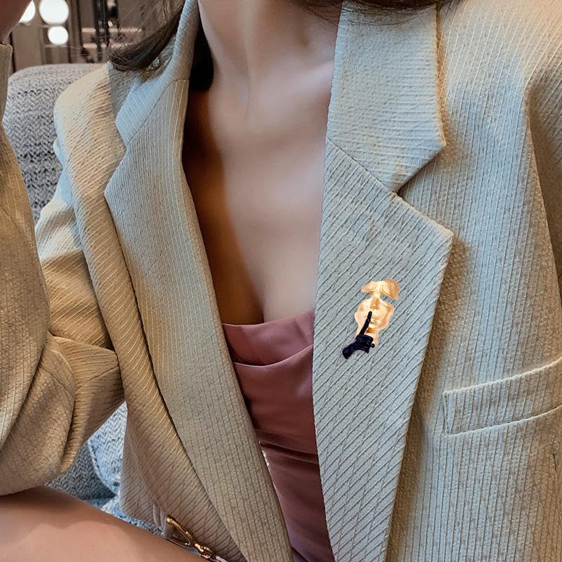 Image of Mask Brooch Lapel Pin Silence is Thinker Badge Abstract Art Enamel Brooch Boutonniere Corsage for Dress Suit Gift Personalized Clothes Bag Pin Accessories for Women Men