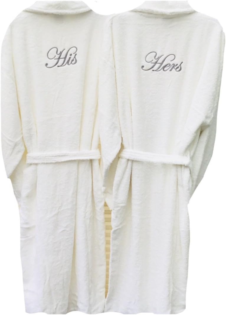 Embroidered His & Hers Pair of Bathrobes/Dressing gown-White