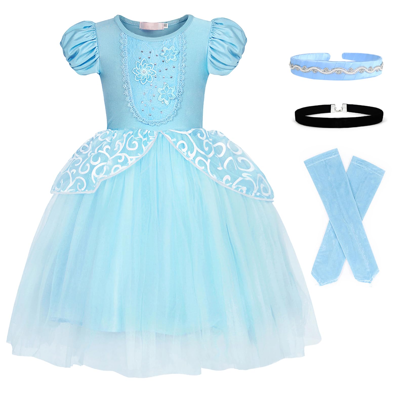 Berich Blue Princess Dress for Girls Dress up with Headband Kids Halloween Outfits Christmas Gifts World Book Day Costumes Princess Costumes for Girls 4-5 Years(Blue,110)