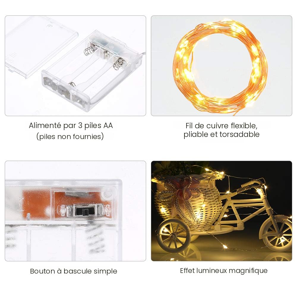 Guirlande Lumineuse LED à Piles 5 M RGBY - PVC Et Cuivre, étanche, Pour Décoration Intérieure Et Extérieure - 4