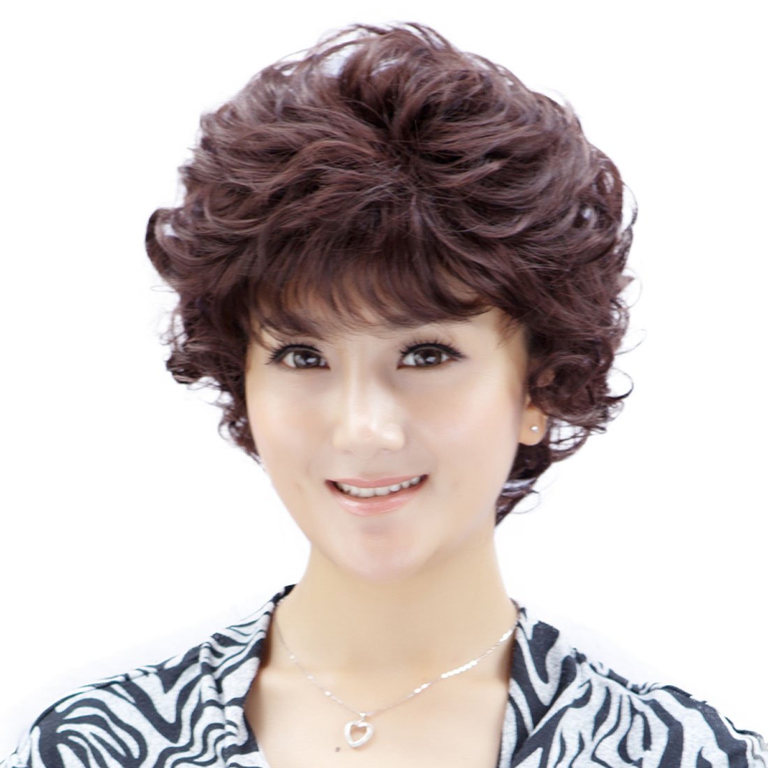 HOOLAZA Middle Age Women Short Dark Brown Fluffy Slight Curly Wavy Wig Mother Wig Office Lady OL Wig Gift For Mother