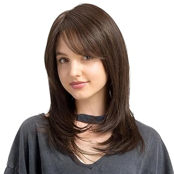 FLAWISH Fashion Women Synthetic Hair Cosplay Long Straight Layered Side Bangs Natural Wigs Costume Fancy Party Wigs Brown