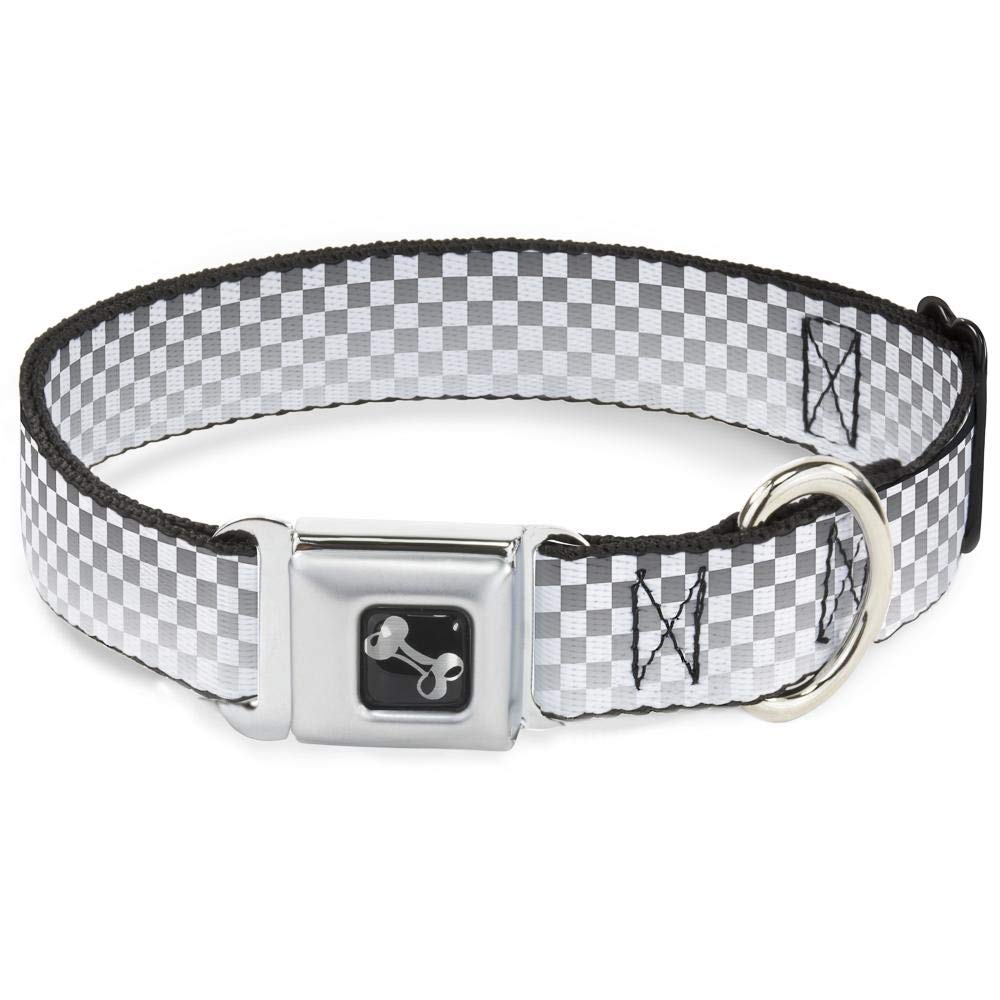 Collier pour chien grand taille L motif damier avec boucle metal