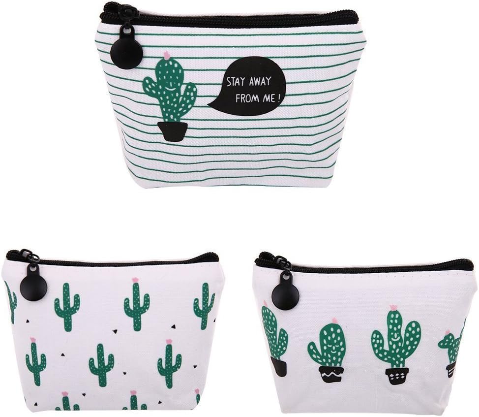 Turquoise Gate Set of 3 Assorted Canvas Zip Mini Card Holder Wallet Pastoralen Floral Cactus Design Coin Pockets Fall