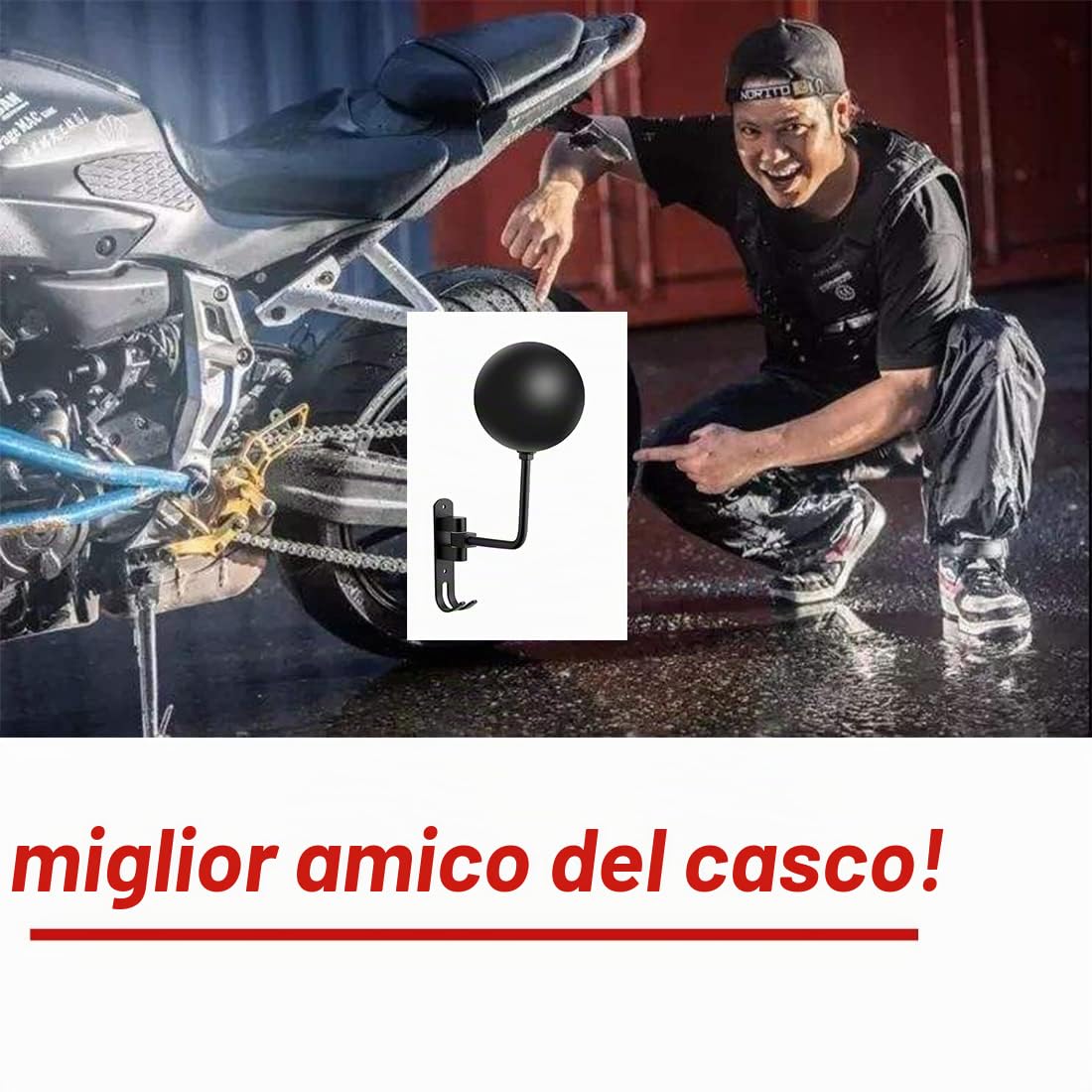 SANGMO Supporto da parete per casco da moto, casco da bici, rotazione di 180 gradi, in metallo