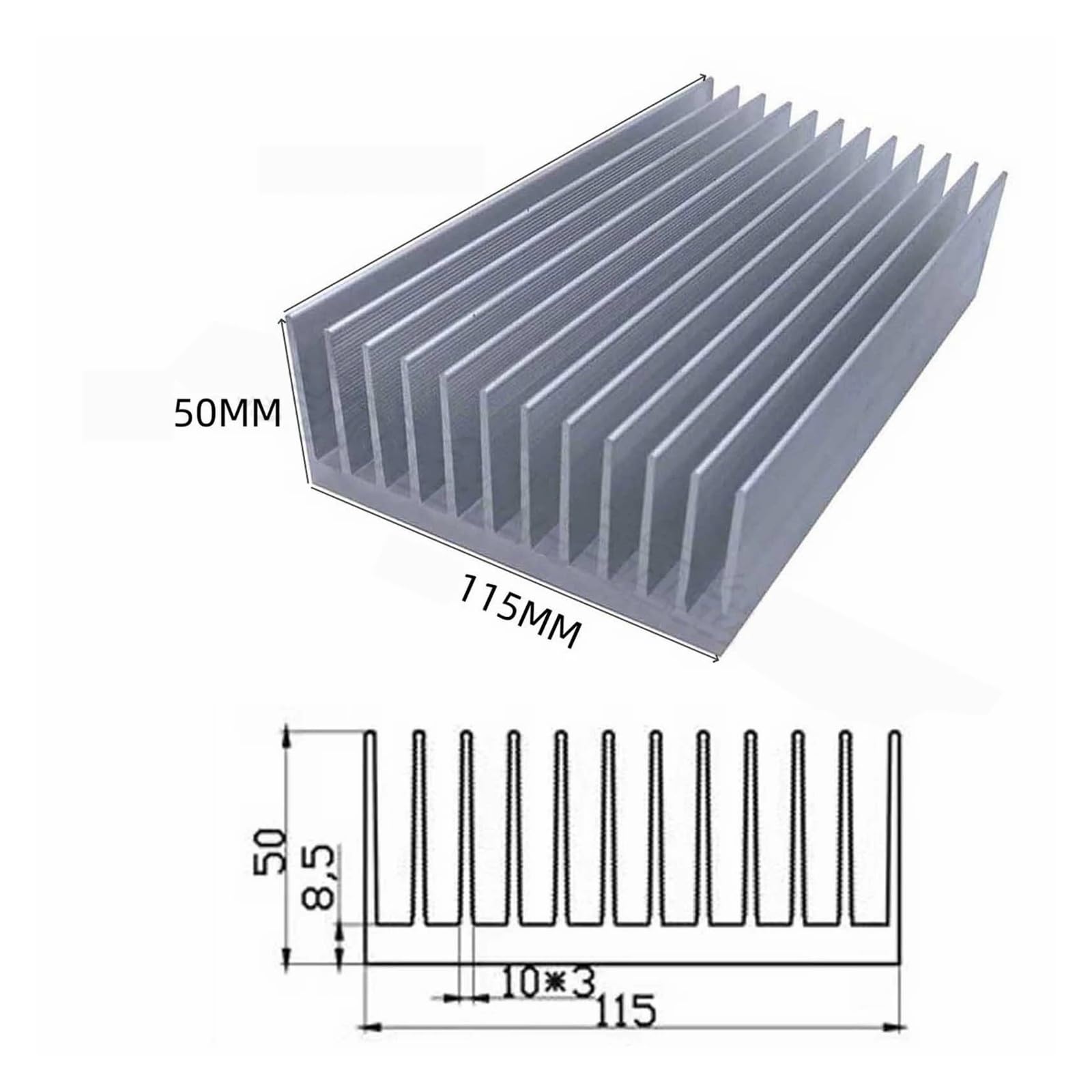 Dissipatore di calore in alluminio estruso, 115 x 50, 120 x 36, 125 x 15, 125 x 20,5, 140 x 20 mm, dissipazione del calore (SK01, L 150 mm)