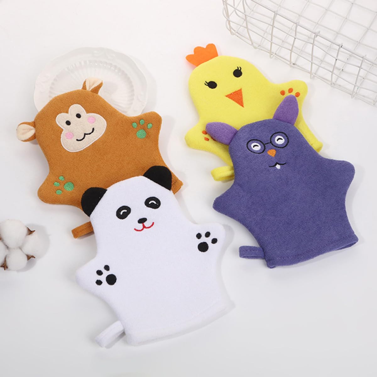 MAGICLULU Guantes de Baño Espumosos para, 4 Piezas Formas de Animales, Manoplas Exfoliantes para Ducha, Cuidado de Piel Infantil