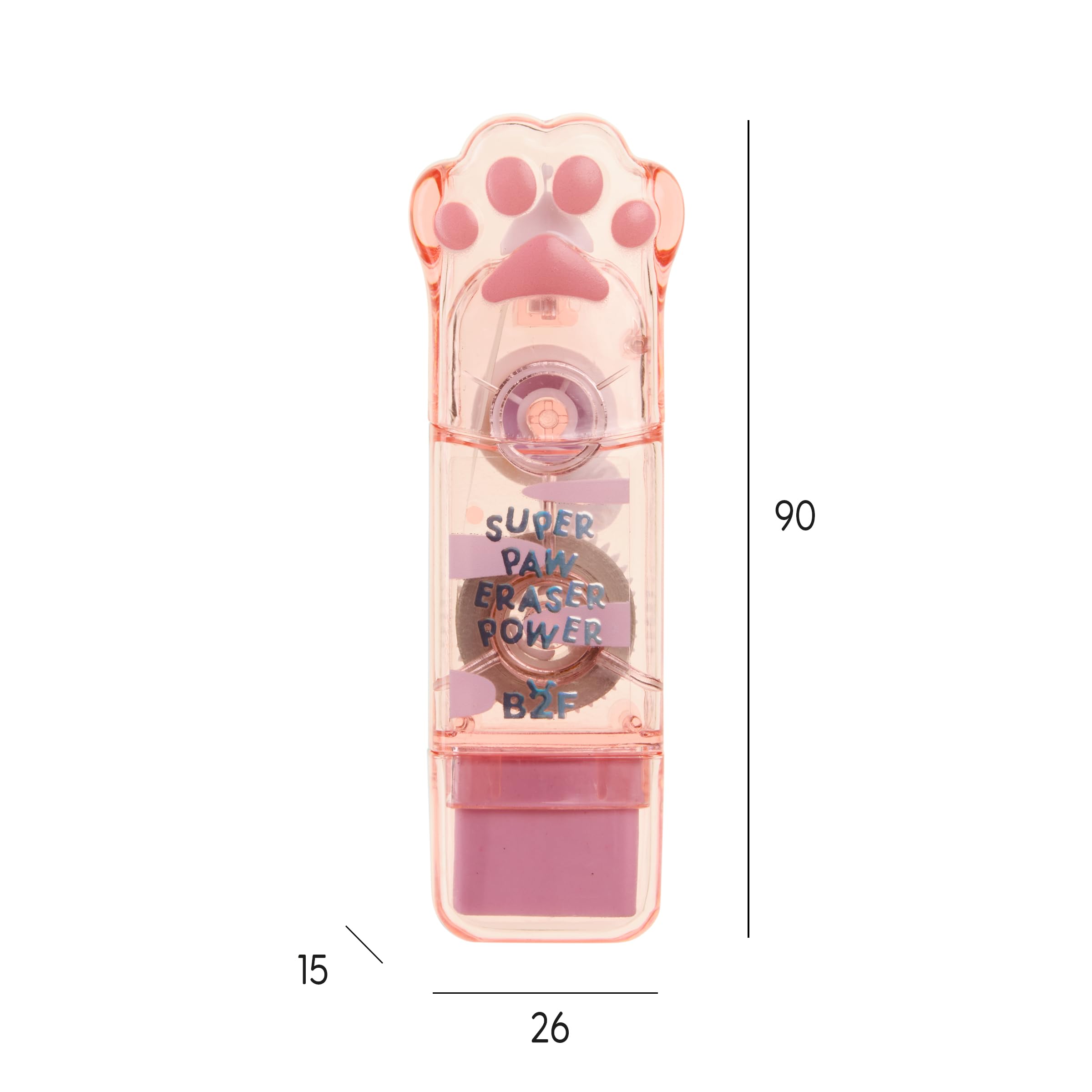Back2Fun - 2 en 1 Cinta Correctora de 6 metros y Goma de Borrar, Diseño de Patita 3D Con Cuerpo Transparente y Acabado Holográfico, Accesorio para el Estuche y Material Escolar, Rosa