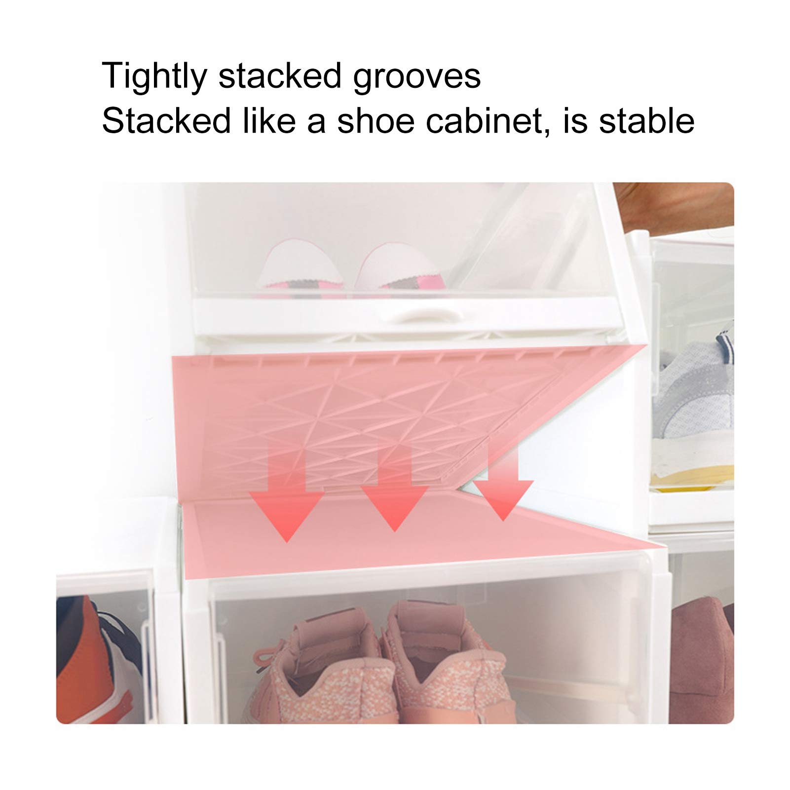 Tissting Scatola Portascarpe Impilabile, Contenitore Organizer per Cassetti per Scarpe in PP Custodia in Plastica Trasparente con Apertura Frontale Durevole per Armadietti Domestici(L*2)