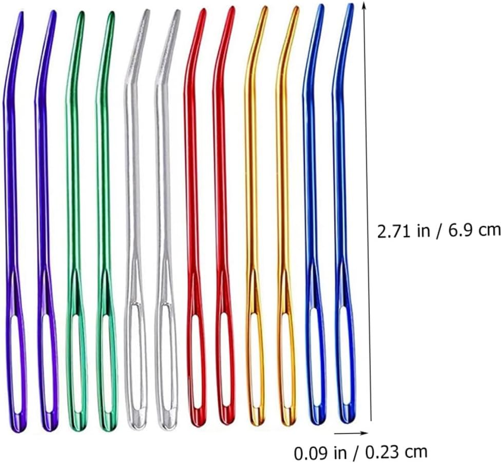 TOMETURE 12pcs Aluminum Household Sewing Needles and Safety Tapestry Needles Mixed Colors for Professional Yarn Weaving and Home Darning Random Color