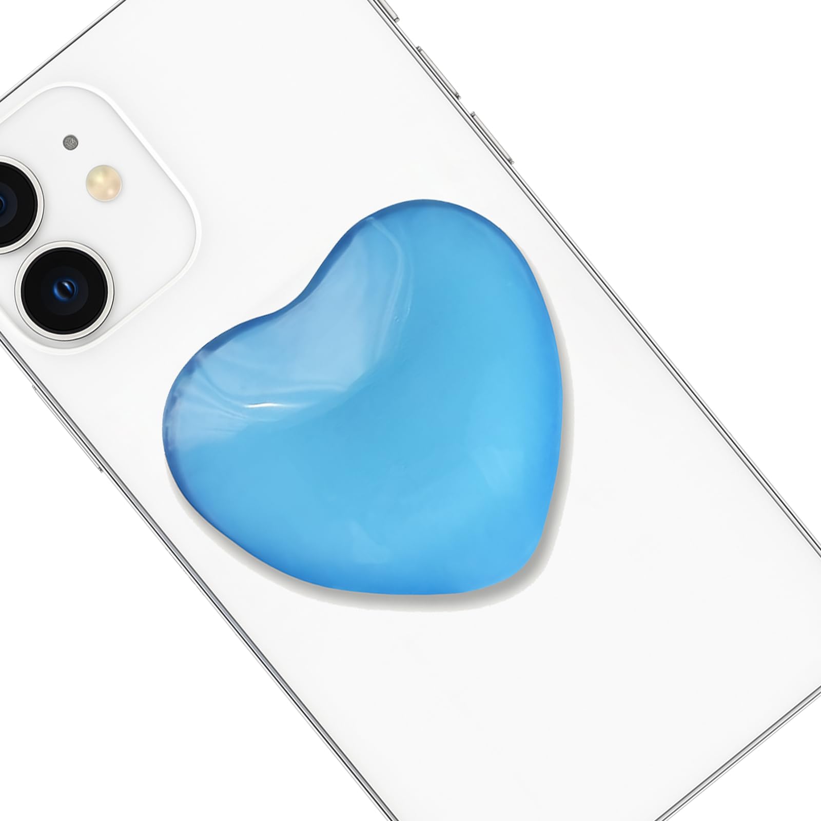 Soporte de resina translúcida azul en forma de corazón para iPhone 8
