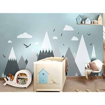 Wandaufkleber Wandtattoos Graue Creme Berge Wandaufkleber Ausgangsdekor Fur Kinderzimmer Kindergarten Eagles Kiefer Baume Wolken Schone Kunst Wandbilder Aufkleber Jw373 Amazon De Kuche Haushalt
