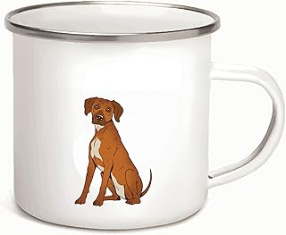 Rhodesian Ridgeback Dog Gift for Dog Lovers White Circular Background 12oz Enamel Silver Mug