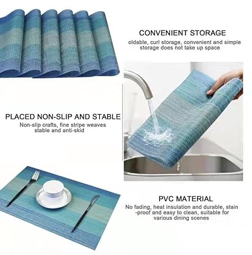 Wangchao Placemats Set Of 8 Placemats Dining Room Table Mats Woven Vinyl Washable Durable Heat-Resistant Non-Skip Kitchen Strip Pvc Placemats(Sky Blue) #TOP2
