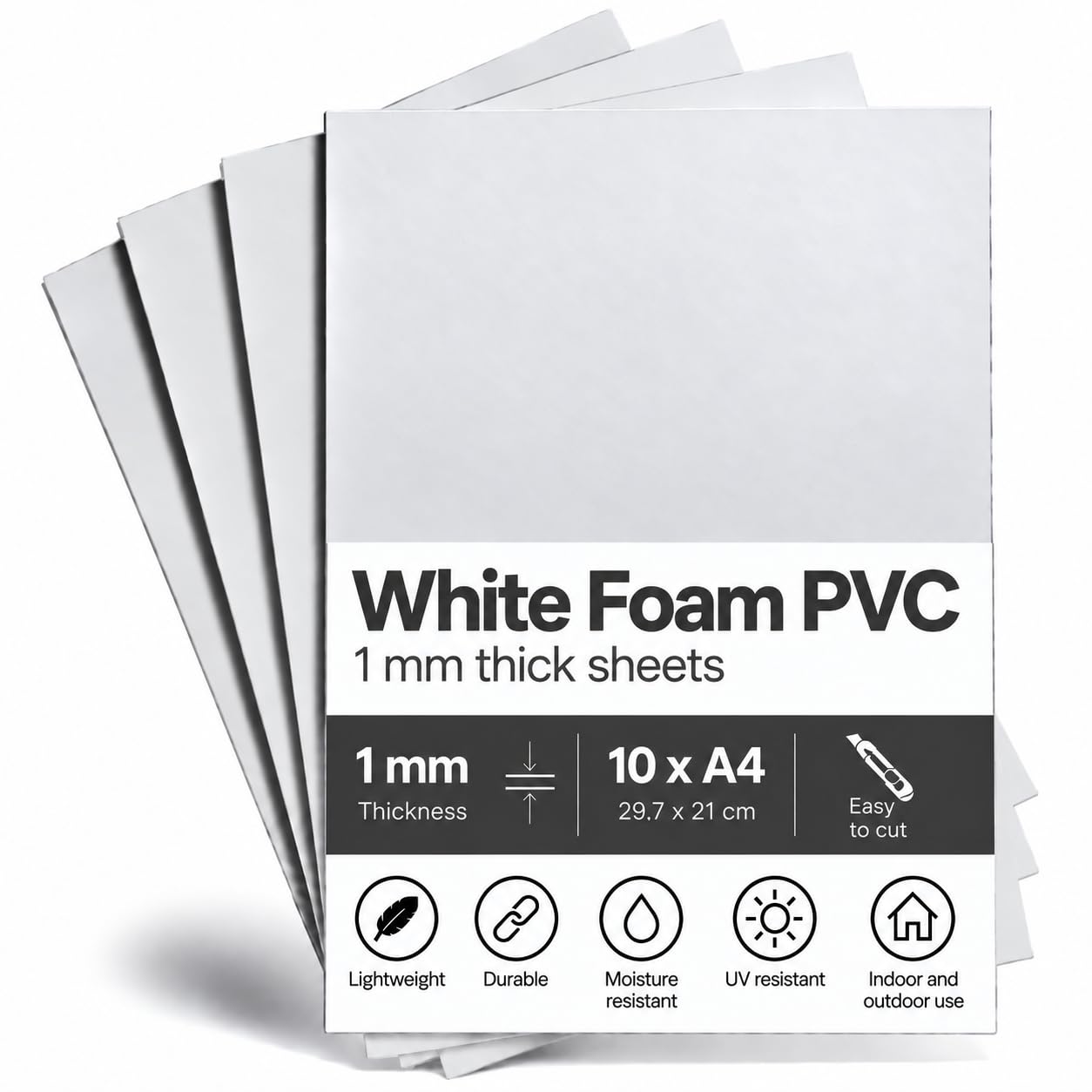 10 Sheets A4 White expanded PVC 1 mm Thick | Plastic Sheets 21x29.7cm Size