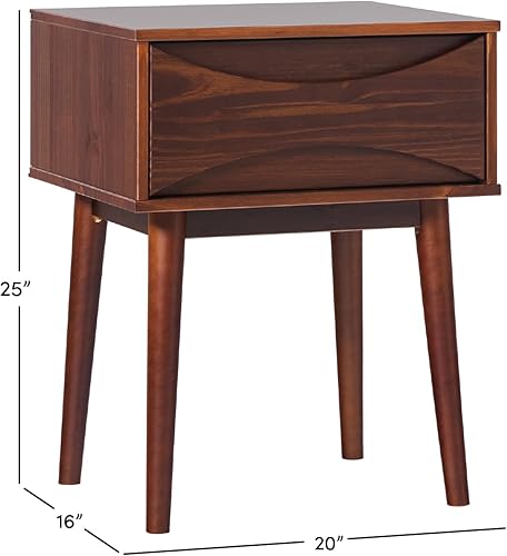 Miniatura 3 de Walker Edison Mesita de noche retro Mid-Century de madera maciza con 1 cajón, 25 pulgadas, nogal