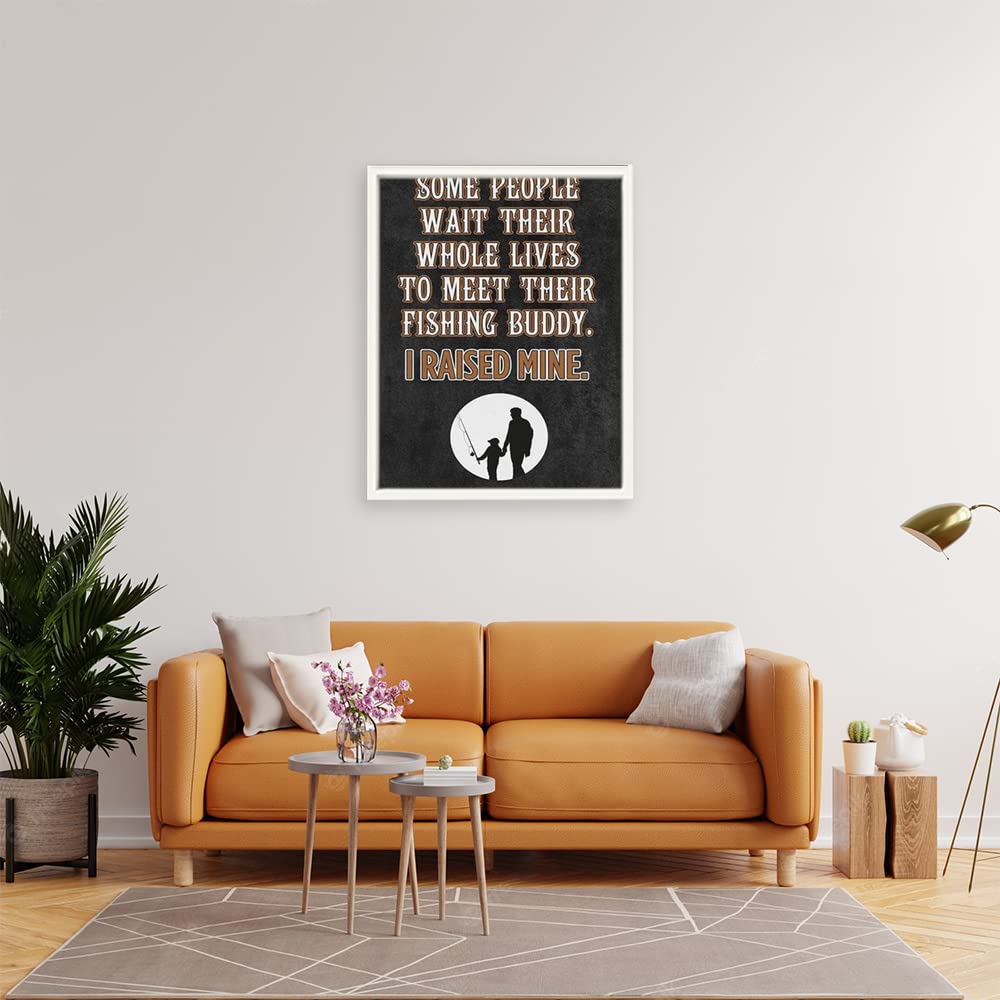 VERRE ART White Floater Framed Canvas - Wall Decor for Living Room, Bedroom, Office, Hotels, Drawing Room (22in X 34in) - Fishing Buddy