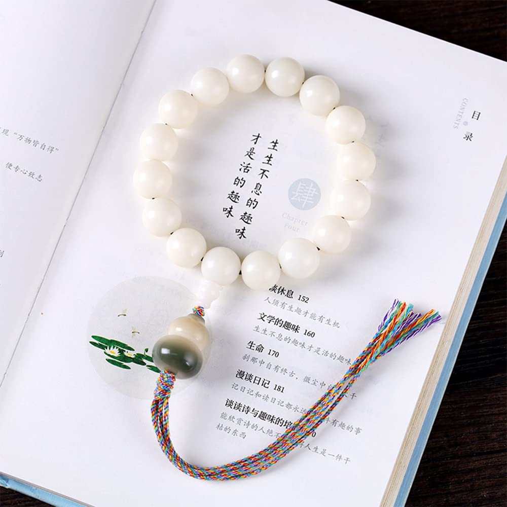 Bracciale con Perline di radice Bodhi in Giada Bianca