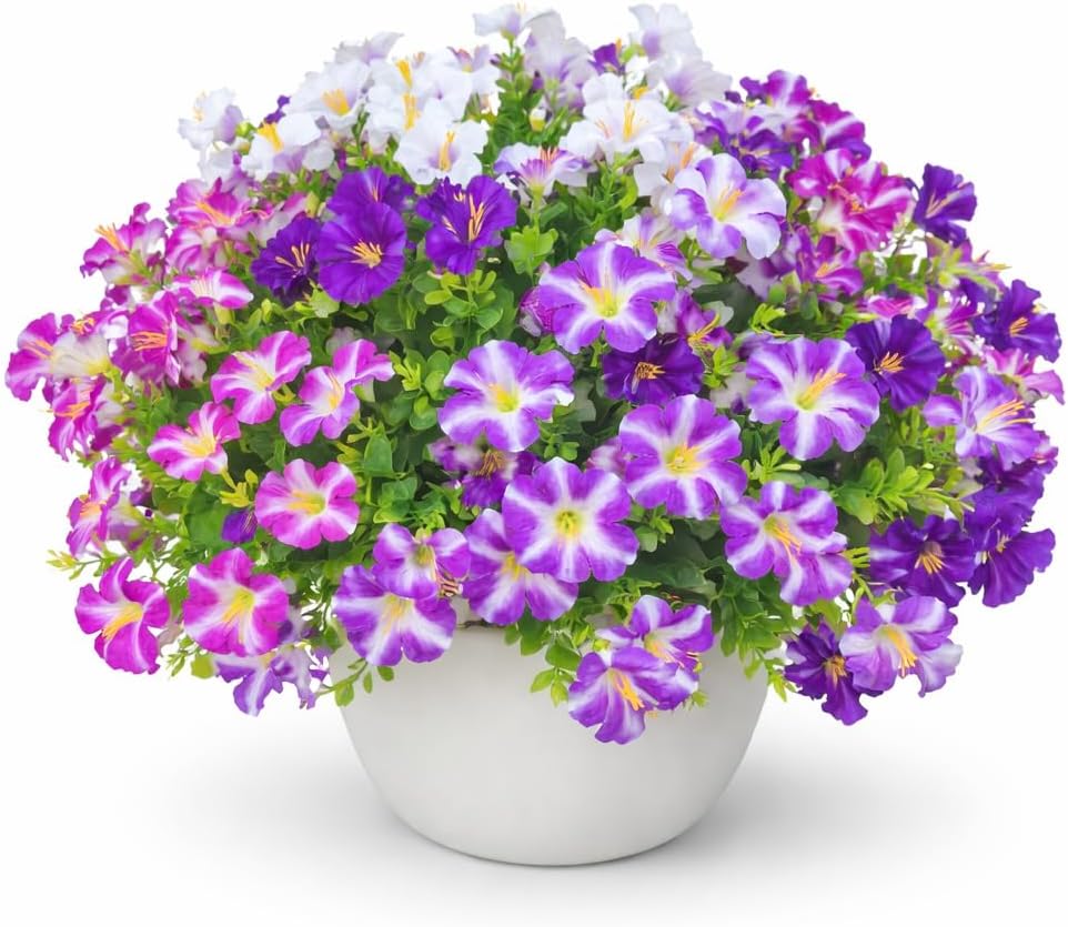 Artificial Flowers Outdoor, 8 Bundles UV Resistant Fake Plants, Adjustable Stems Faux Lavender Bush for Garden Porch Window Box Home Decor (4color)