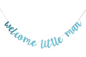 Liphontcta Welcome Little Man Banners - Baby Boy Shower Blue Glittery Party Decoration Background