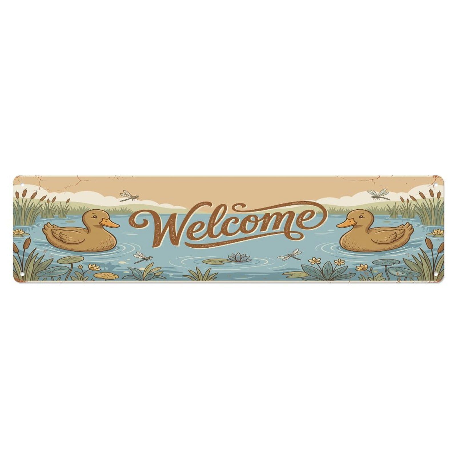 Olhnbad 4X16inch(10X40cm) Vintage Welcome Khaki Campbell Duck Metal Tin Sign