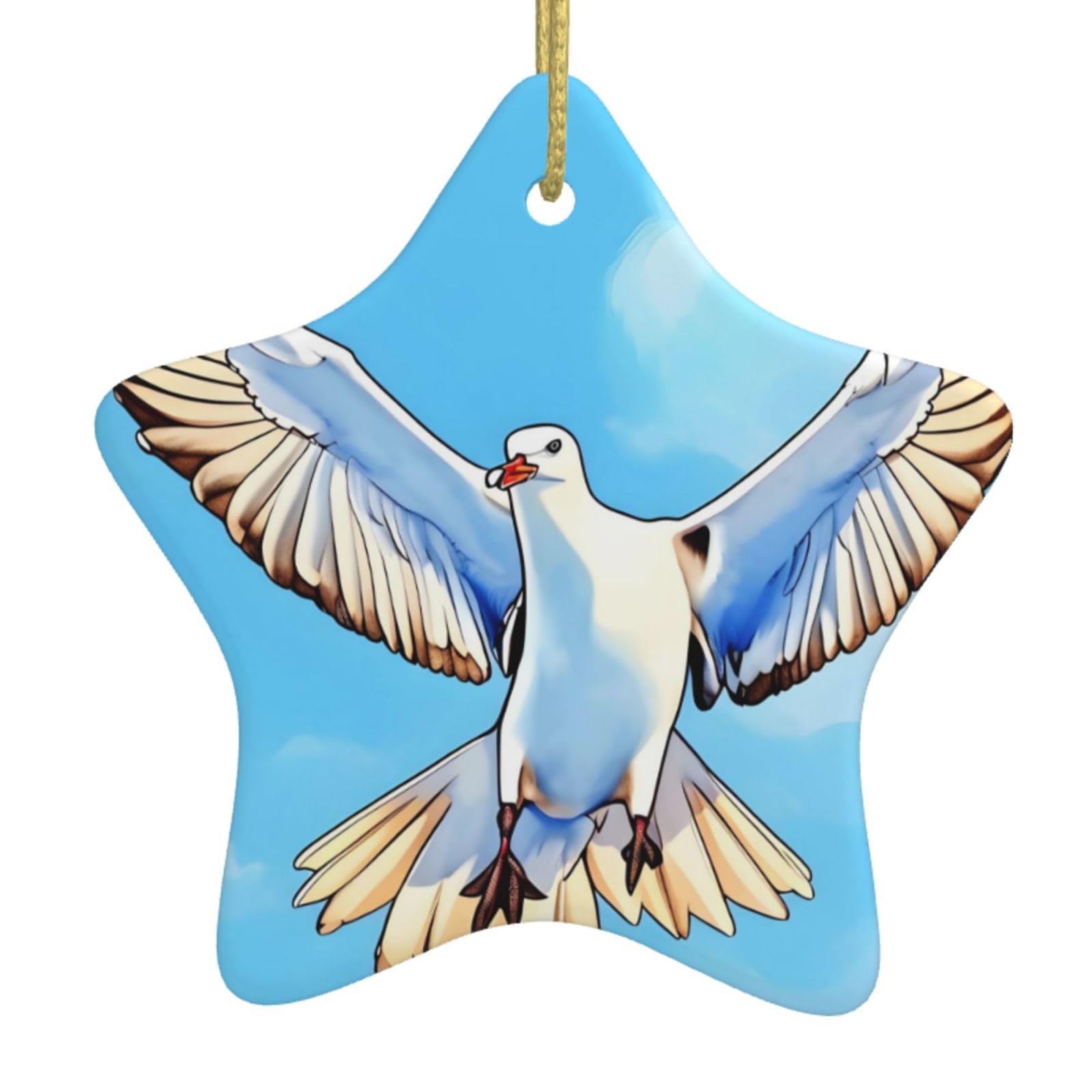 Seagulls in Flight Christmas Ceramic Star Pendant with Punched Holes and Gold Wire Rope, Christmas Tree Home Decoration