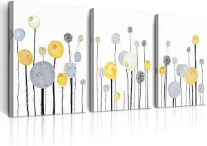 DZRWUBHS Canvas Wall Art For Living Room Bedroom Wall Decor Kitchen Decorations Abstract Dandelion Flowers Watercolor Paintings Modern Office Wall Pictures Prints Artwork Room Home Decor 3 Pieces