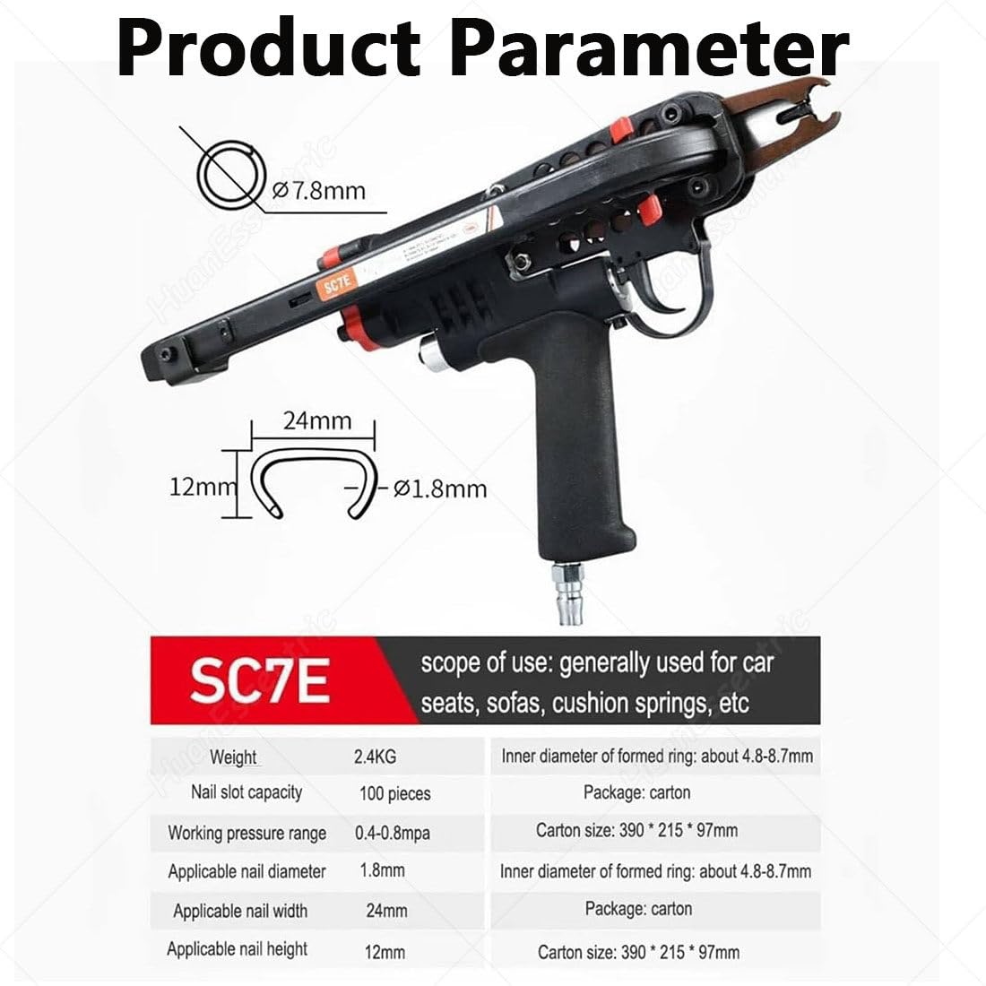 Pistola neumática para tapicería y valla, herramienta grapadora de anillos de cerdo de aire para jaulas y fabricación de asientos