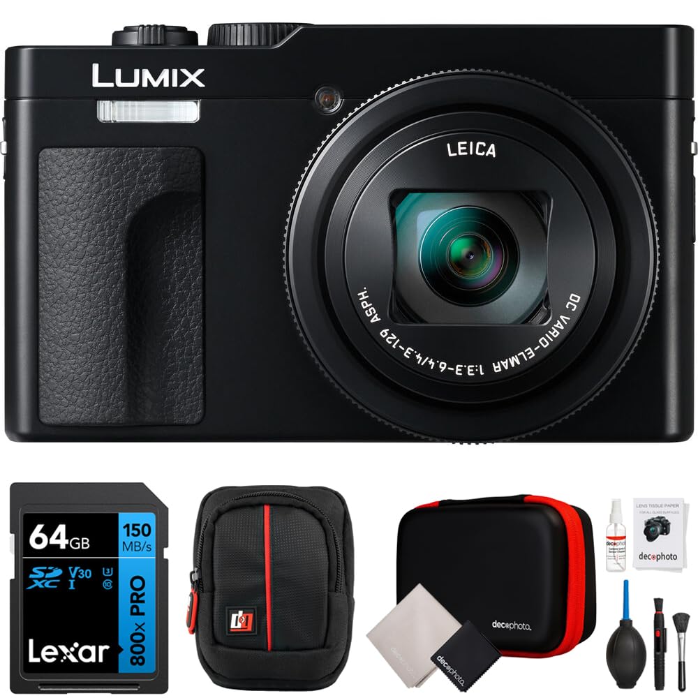 Panasonic DC-ZS99S LUMIX ZS99 Pocket-Sized Travel and Lifestyle Camera, 30x Zoom (Black) Bundle with Lexar 64GB SDXC Memory Card, Deco Photo Camera