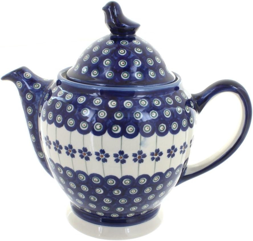 Blue Rose Polish Pottery - Blue Tulip Coffee Pot - 8 Cup Capacity - Hand-Painted Polish Pottery Ceramic Coffee & Tea Server