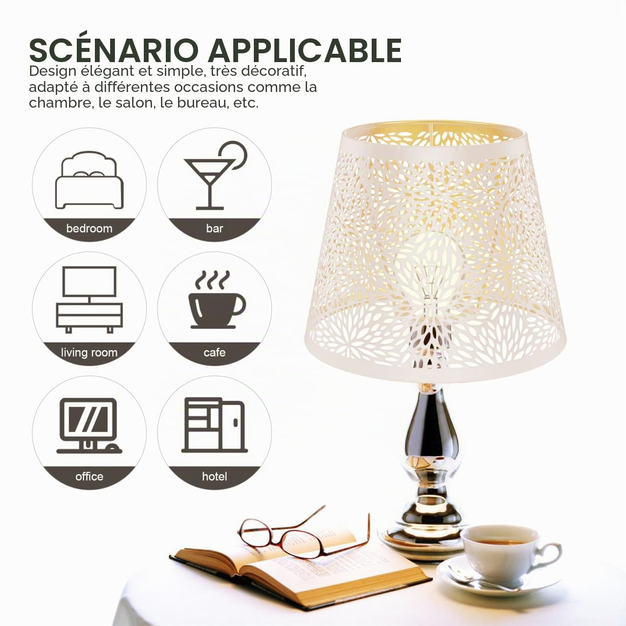 Housutil Clipser Metal Noir Abat-Jour Arbre Sculpture, Abat-Jour À clipser métal pour Lampe de table chambre chevet