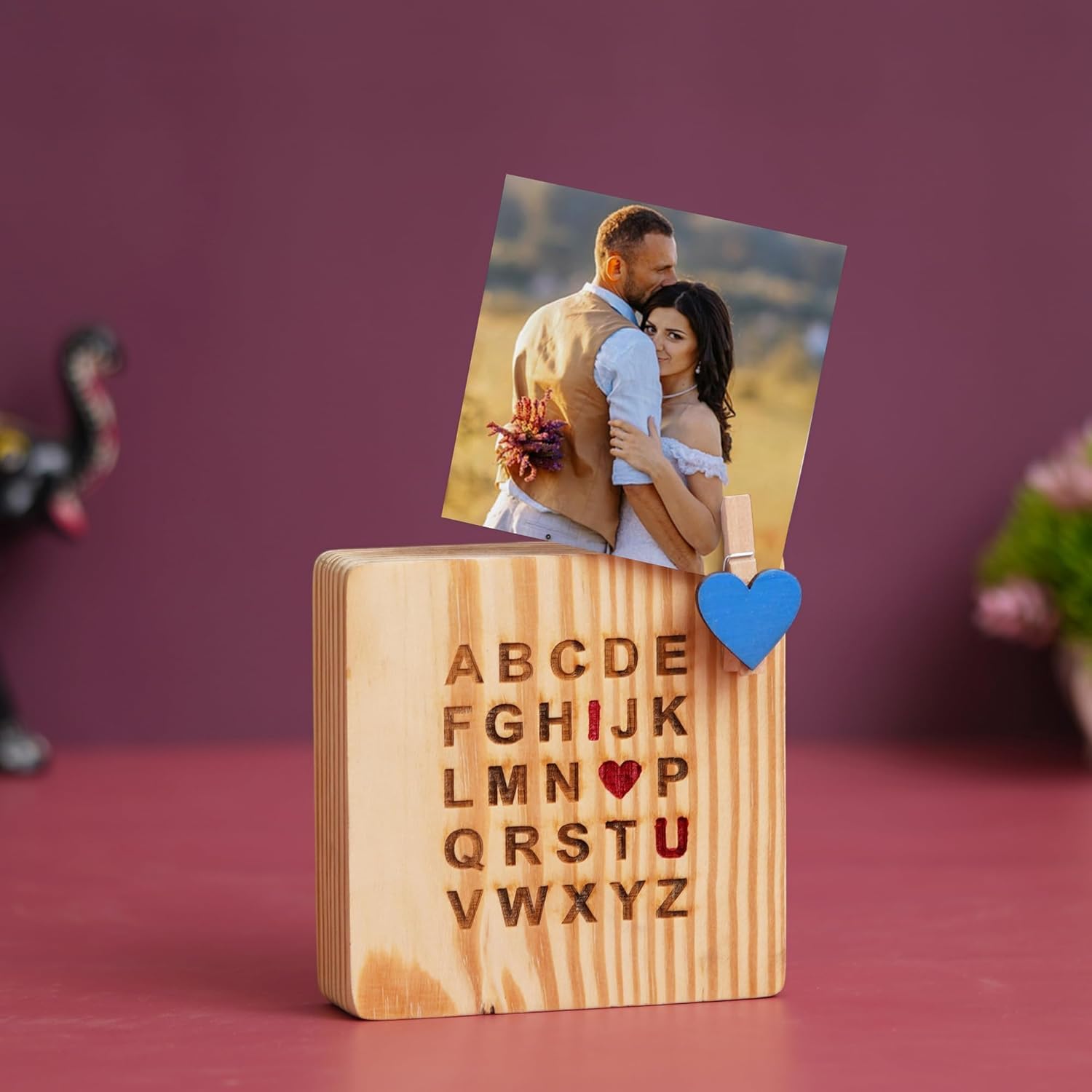 Cadre photo cœur en bois personnalisé I Love You pour célébrer votre amour