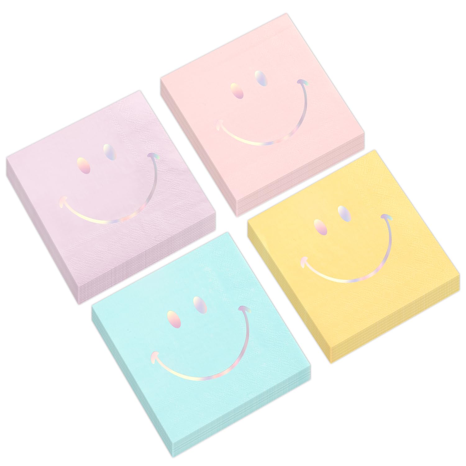 Quera 80 Pcs Smile Party Napkins Paper Napkins Happy Pastel Birthday Party Decorations Cool Cocktail Napkins Smile Face Dinner Dessert Napkins for Birthday Baby Shower Bachelorette Party