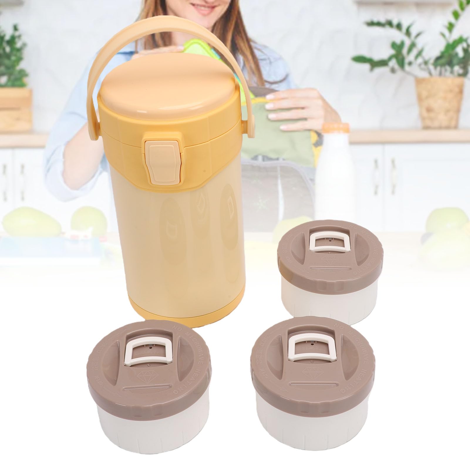 Aislada, Contenedor de Alimentos Apilable de Acero Inoxidable con Mecanismo de Bloqueo a Prueba de Fugas y Asa Portátil, para Oficina, Escuela, Trabajo y Estudiantes