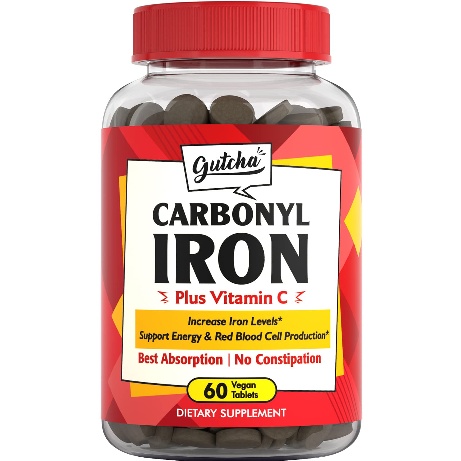 Gutcha Iron Supplement, 65 mg, Carbonyl Iron Plus Vitamin C, Energy & Blood Support for Women & Men, Better Absorption, Ge...