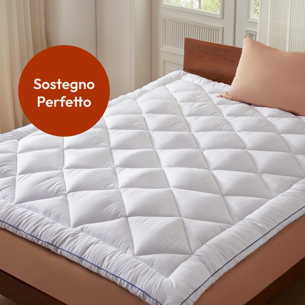 CASABEL Topper Matrimoniale 160x200, Coprimaterasso Matrimoniale imbottito in Microfibra 1000 GSM, Traspirante & Antiscivolo, con Angoli Elastici, Lavabile in Lavatrice