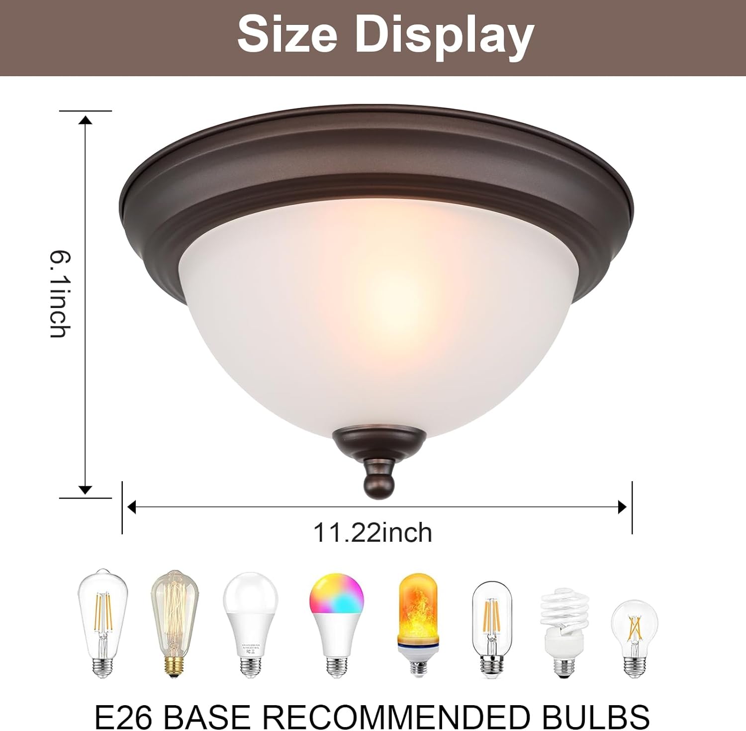 Ceiling Light Fixture, 11 Inch Flush Mount Ceiling Light, Oil Rubbed Bronze Light Fixture with Frosted Glass Shade, Dome Light Fixtures for Bedroom Bathroom Hallway Kitchen Living Dining Indoor