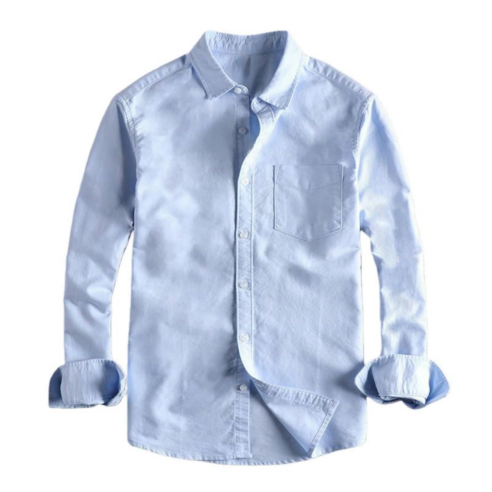Camisa de manga larga para hombre, de algodón Oxford lavado, con bolsillo mínimo, para primavera y otoño