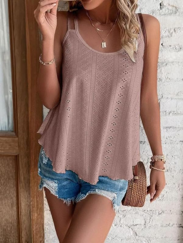 Summer Tank Tops Embroidery for Women Sleeveless Loose Fit Scoop Neck Casual Blouse Sexy Cute Cami for Womens Trendy - Image 4