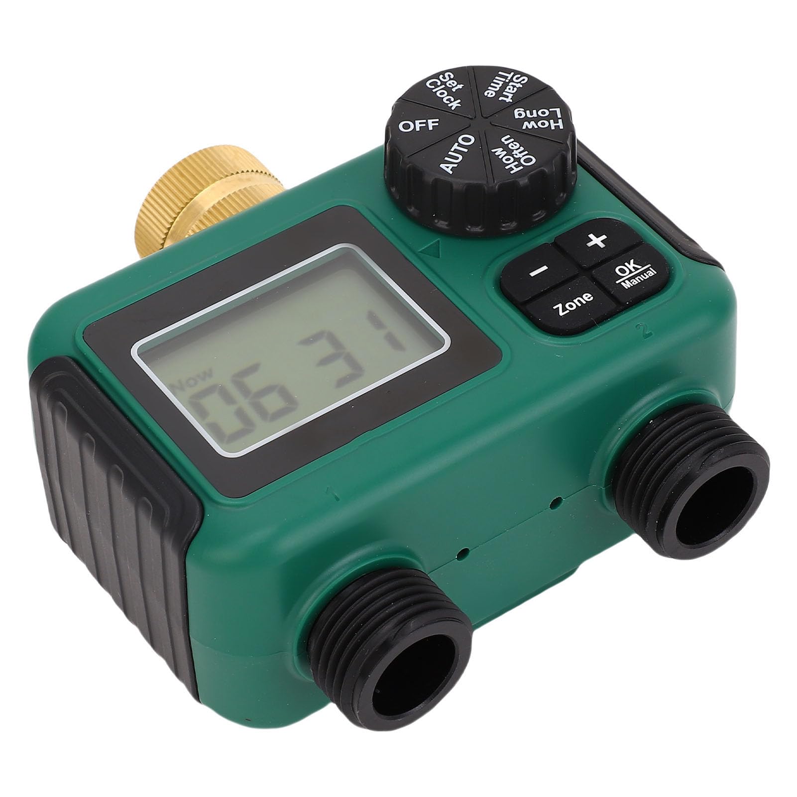 Timer per Tubo Flessibile a 2 Uscite Ingresso in Ottone Display LCD Impermeabile IPX5 Programmazione Semplice con Blocco Bambini per Irrigazione a Zone