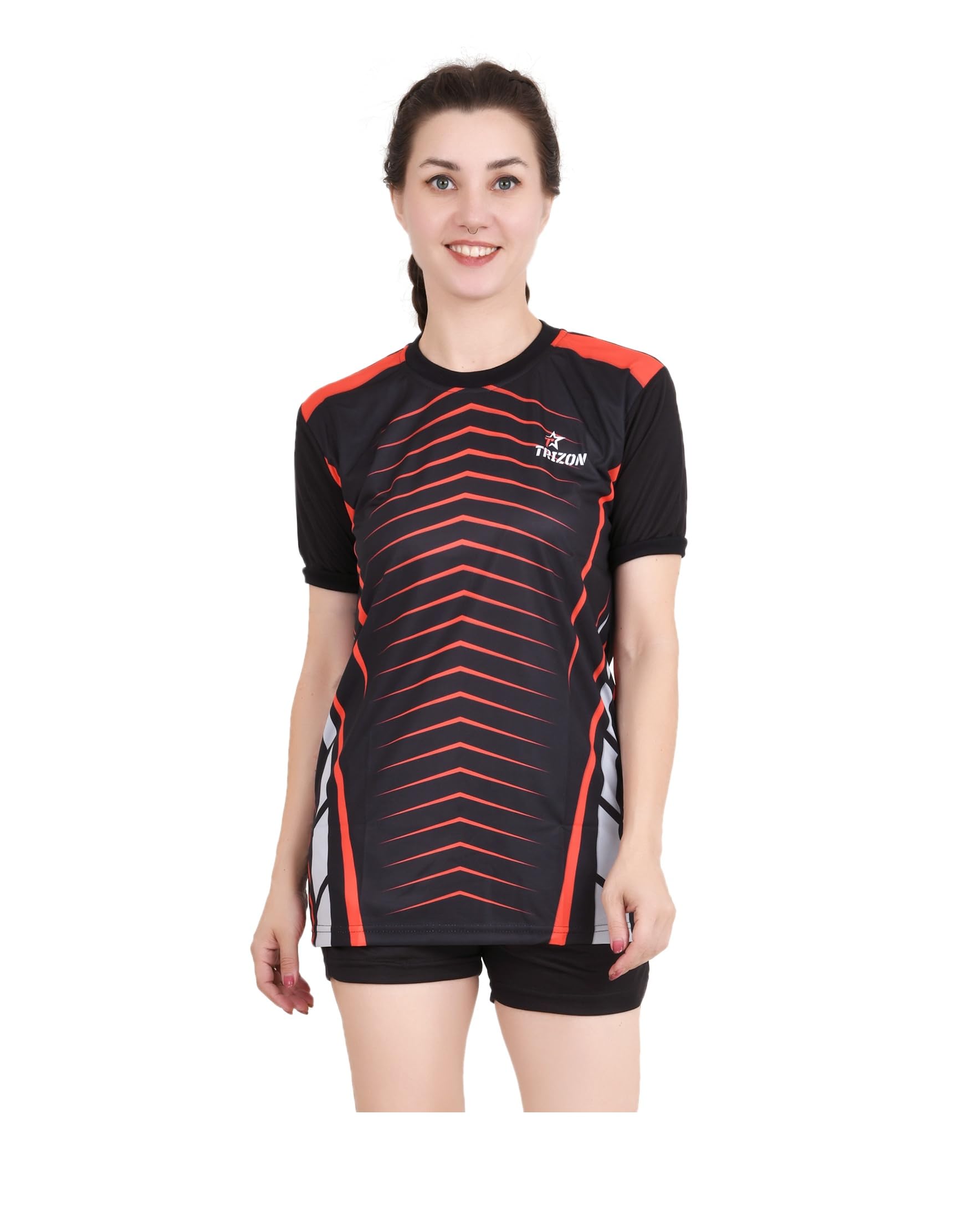 Round Neck Half Sleeves Gym Sports T-Shirt with Short | Kabaddi Kit | Kabaddi Jersey | Kabbadi Dress | Gym tshirt | Yoga tshirt | Sports T-Shirt for Women-image-12