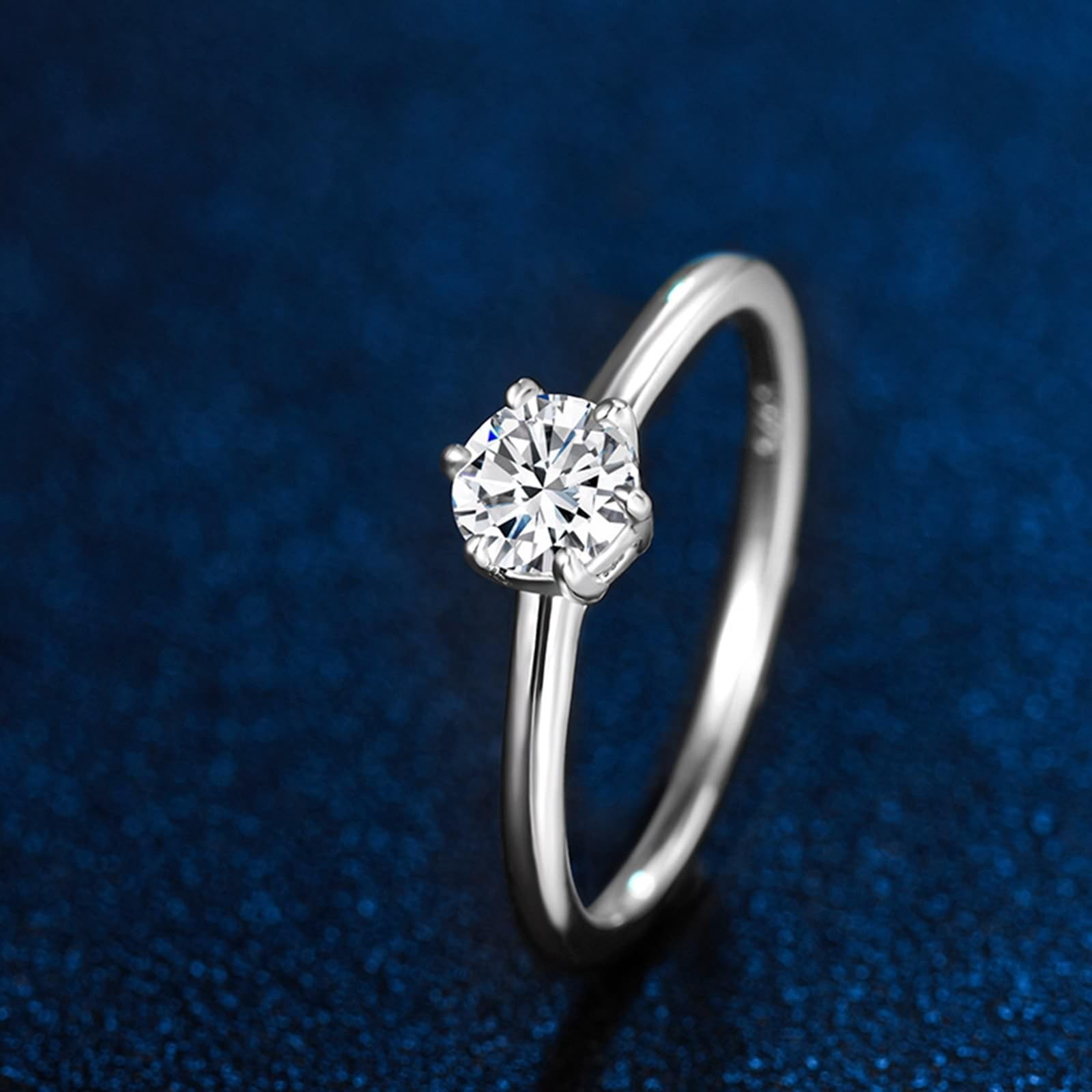 Fedi nuziali da donna in argento sterling 925, 6 griffe, solitario da 0,5 carati, con moissanite, anello da donna vintage, misura 54 (17,2)