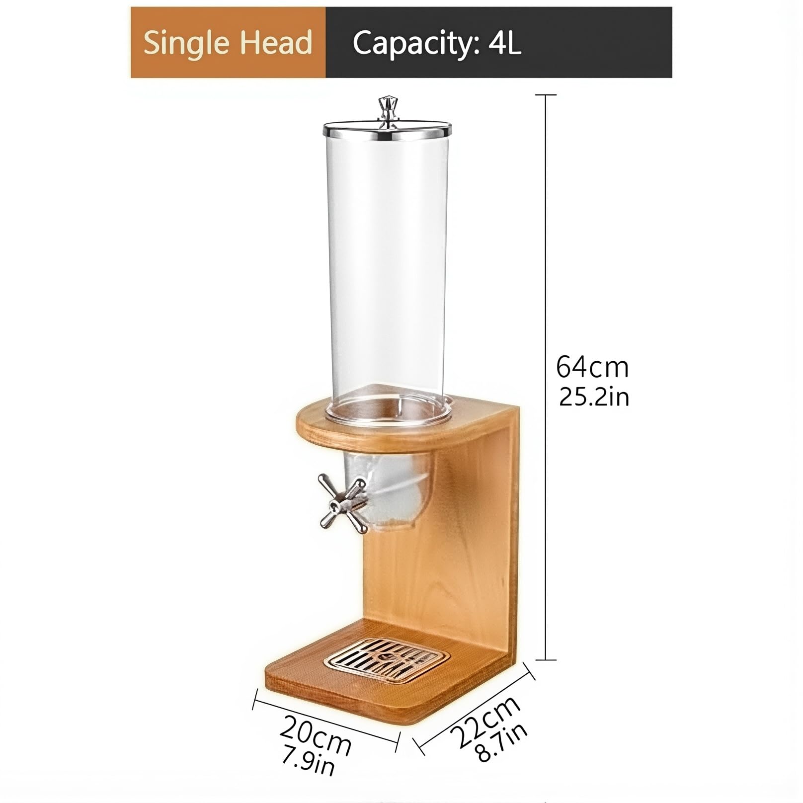 Dispensador de cereales de madera, contenedor de almacenamiento de encimera con fácil control de porciones para arroz, frijoles, nueces, organización de alimentos secos, capacidad de 8 litros