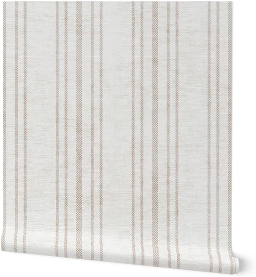 Peel & Stick Wallpaper 12ft x 2ft - Beige, Stripe, Neutral Stripes, Modern, French Country, Granny Chic, Beach House, Coastal Granny, Custom Removable Wallpaper by Spoonflower
