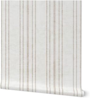 Peel & Stick Wallpaper Swatch - Beige, Stripe, Neutral Stripes, Modern, French Country, Granny Chic, Beach House, Coastal Granny, Custom Removable Wallpaper by Spoonflower
