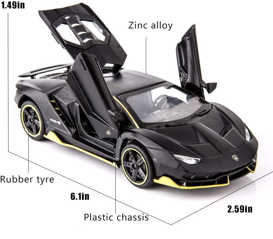 Image of Kammateswara Kids die cast car 1:32 Scale Model Metal Pullback Toy car with Openable Doors & Light Music(Random Color as per Stock) (Lamborghini)