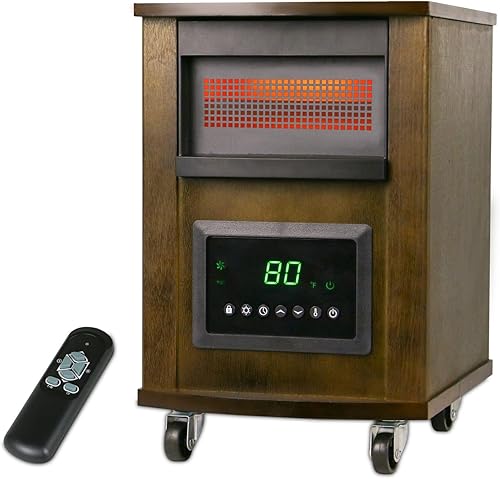 Miniatura 1 de Calentador de espacio infrarrojo de 1500 W con 3 ajustes de calor, protección contra sobrecalentamiento remoto y protección contra vuelcos, ruedas