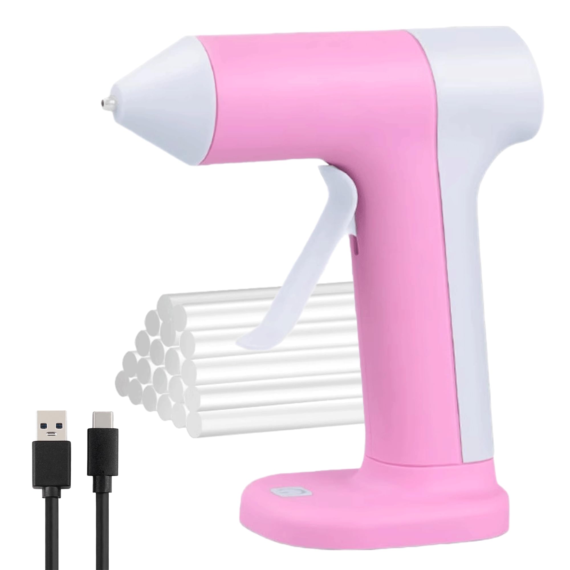 Cordless Hot Glue Gun 4V, Rapid 40s Preheat with 20 Premium Glue Sticks, 2000mAh Type-C Rechargeable, DIY Crafts, Home Repairs, and Gift Making，Pink